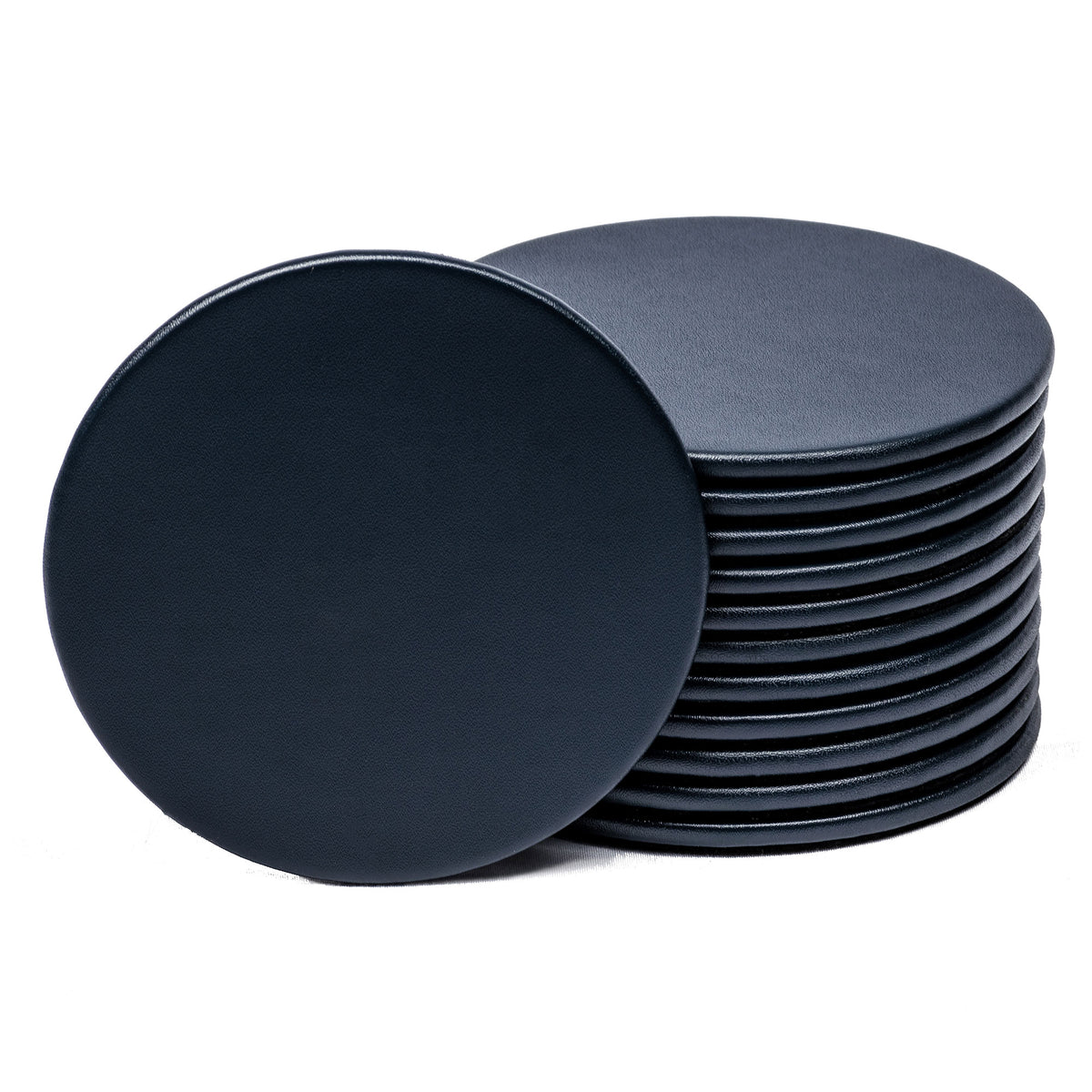 12 Seat Navy Blue Leather Conference Room Set w/ Round Coasters, 17 x 14 Size Pads
