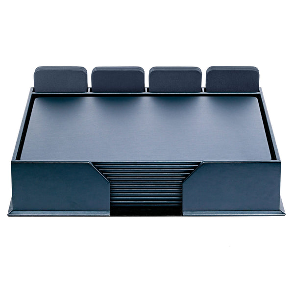 12 Seat Navy Blue Leather Conference Room Set w/ Square Coasters