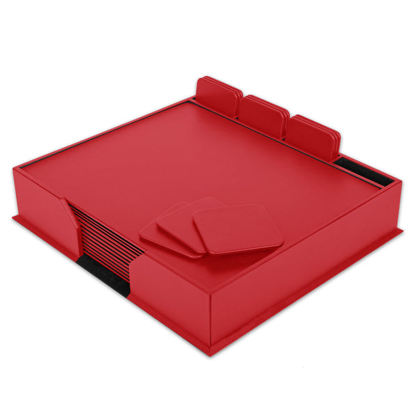 12 Seat Red Leatherette Conference Room Set w/ Square Coasters