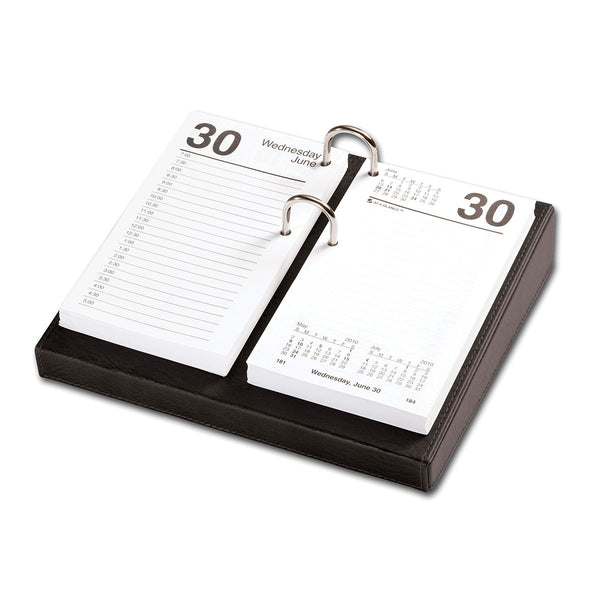 Classic Black Leather 3.5" x 6" Calendar Holder with Silver Accents
