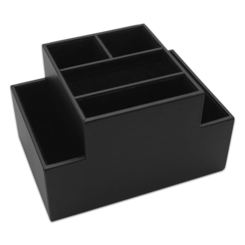 Classic Black Leather Multi-Purpose Desk Supply Organizer