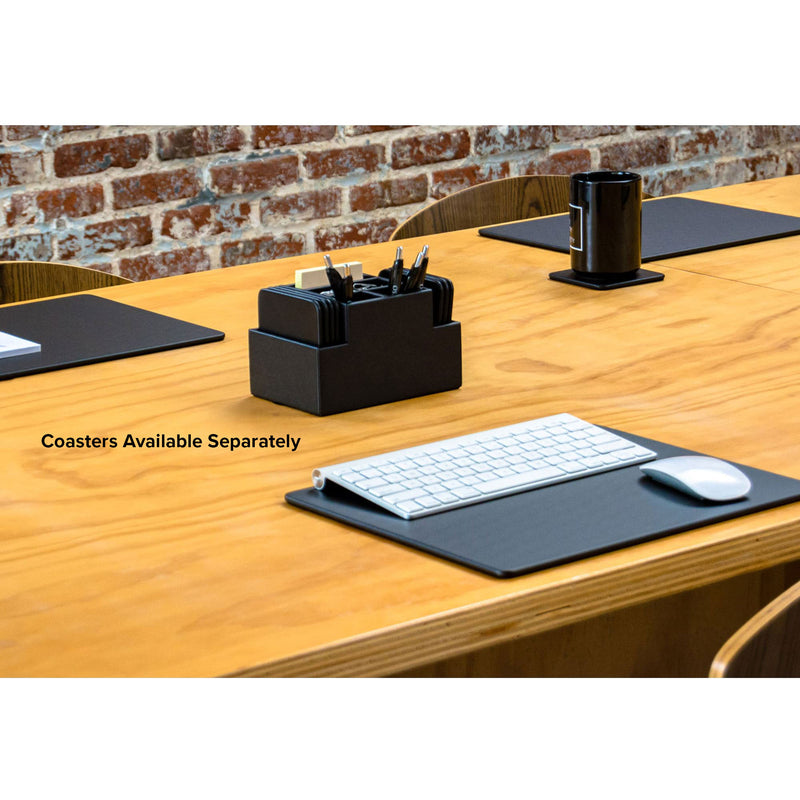 Classic Black Leather Multi-Purpose Desk Supply Organizer