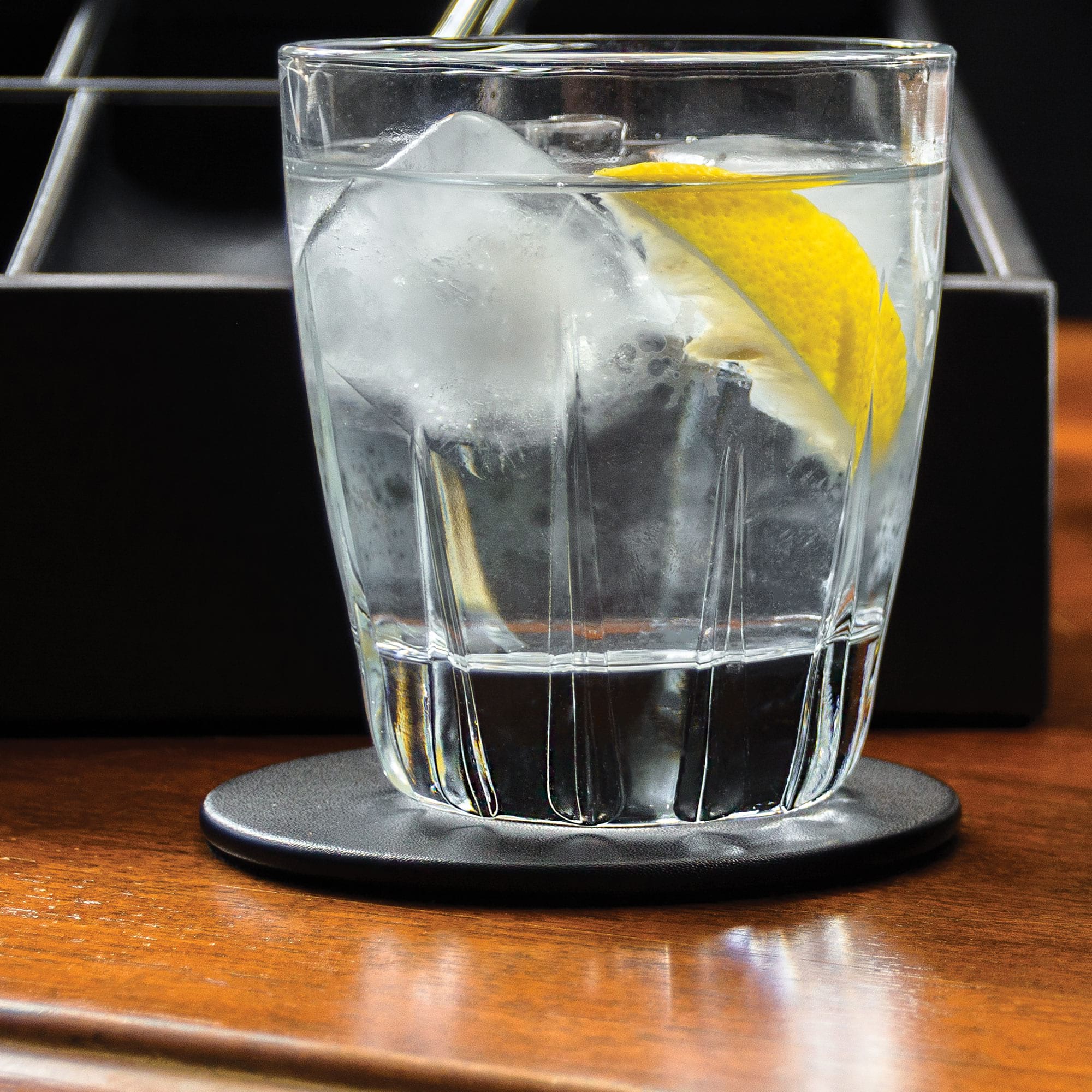 Classic Black Leatherette Round Coaster