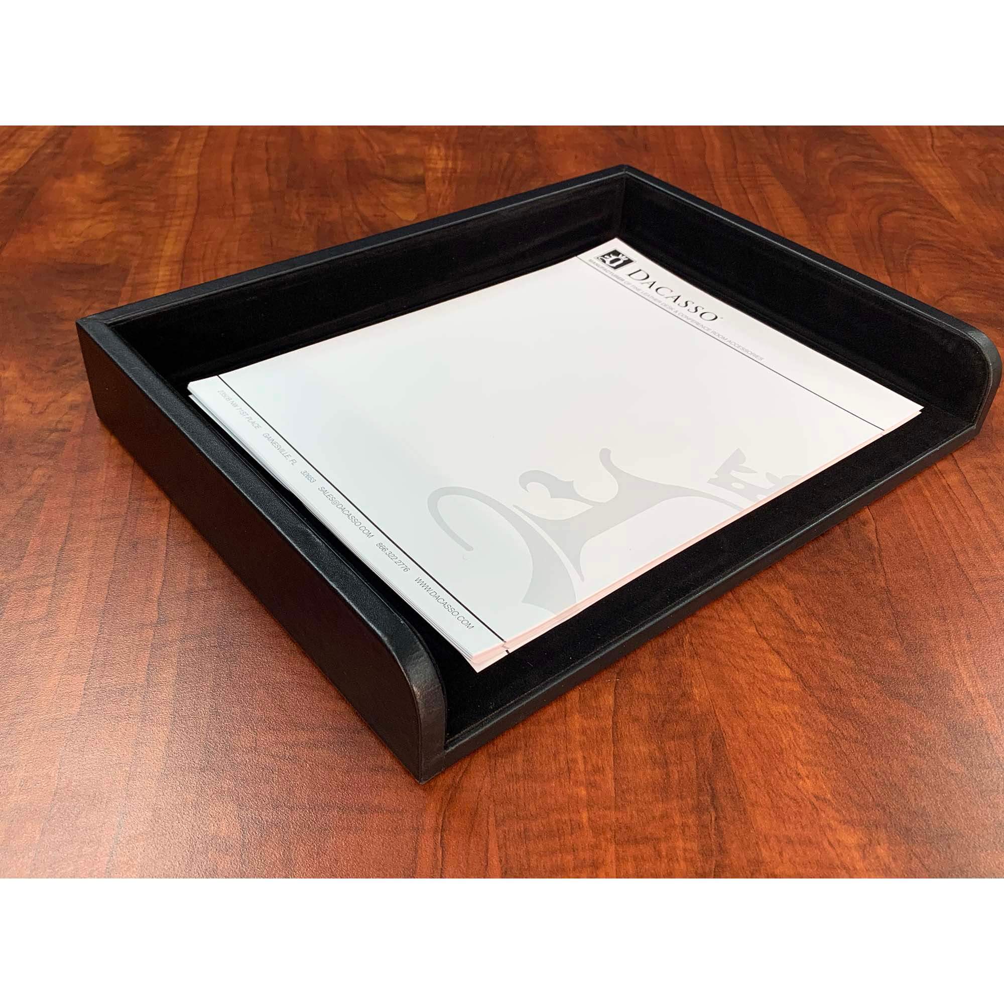Classic Black Leather Side Load Letter Tray