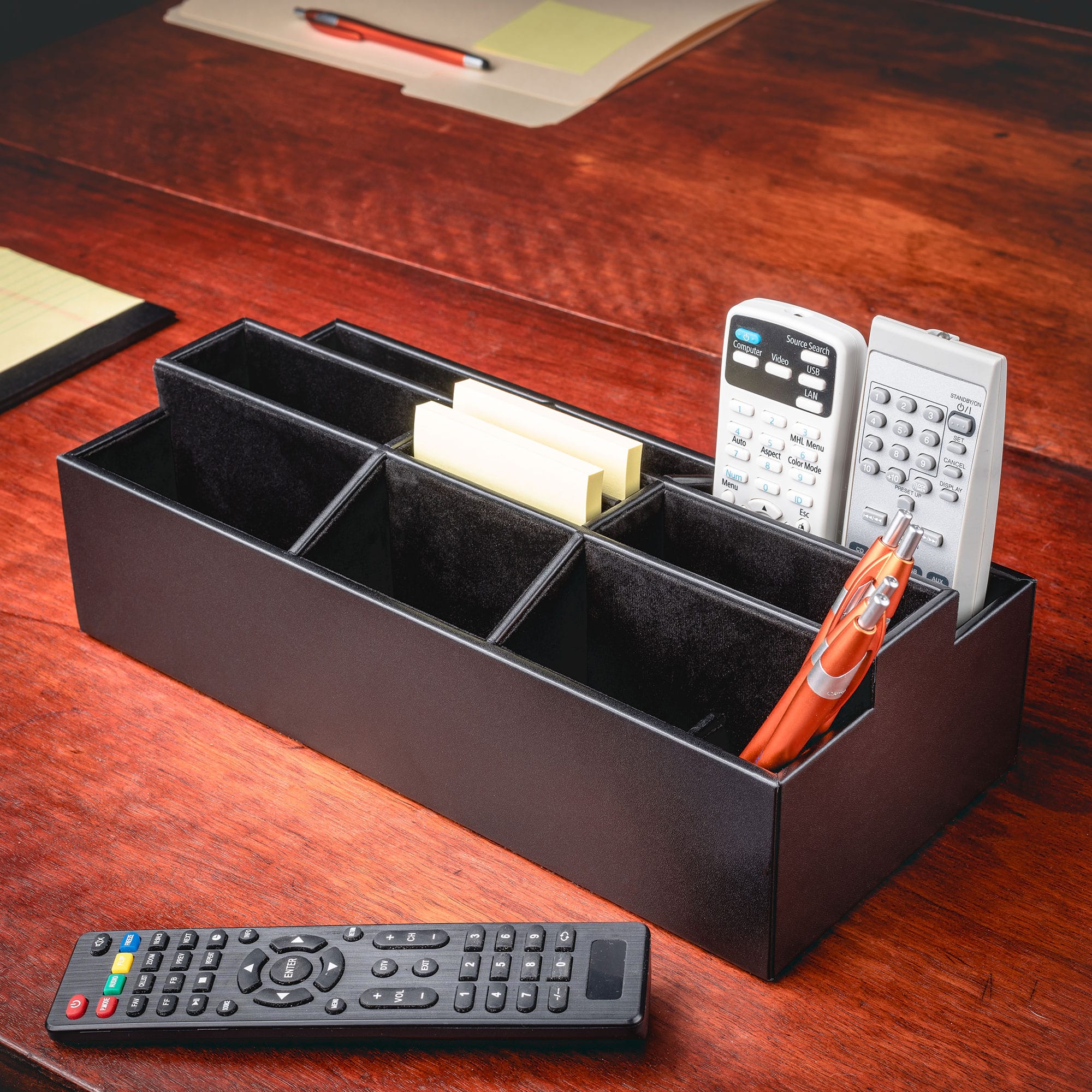 Classic Black Leather Remote Control Organizer (Coasters Available Separately)