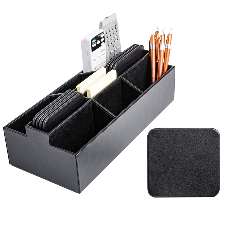Classic Black Leather Remote Control Organizer (Coasters Available Separately)