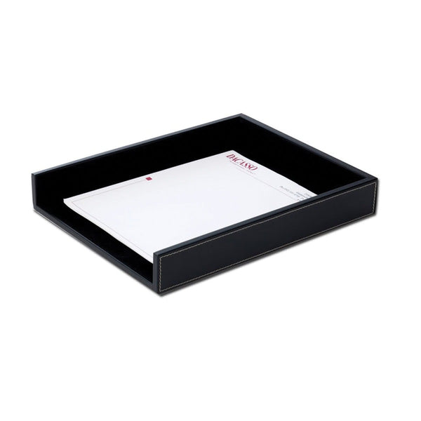 Rustic Black Leather Letter Tray