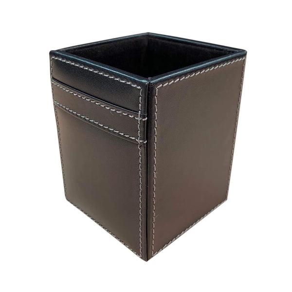 Rustic Black Leather Pencil Cup