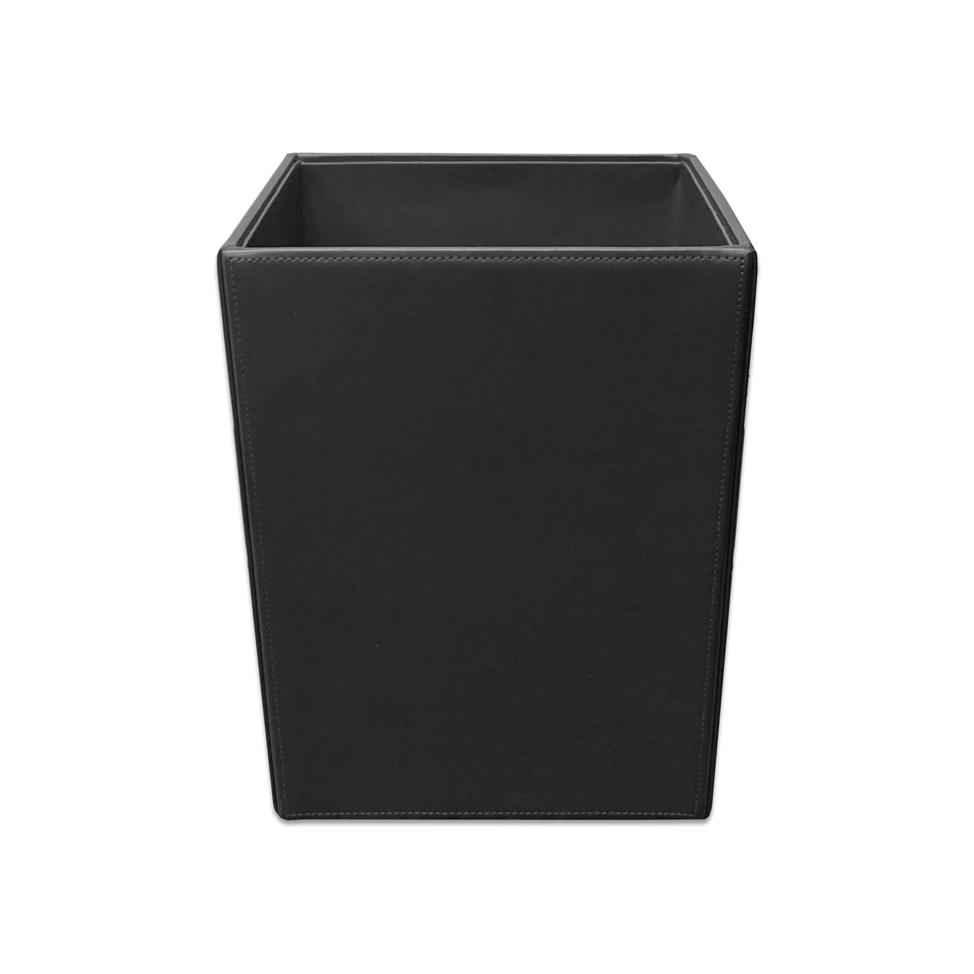 Black Bonded Leather Waste Basket, 14 Qt