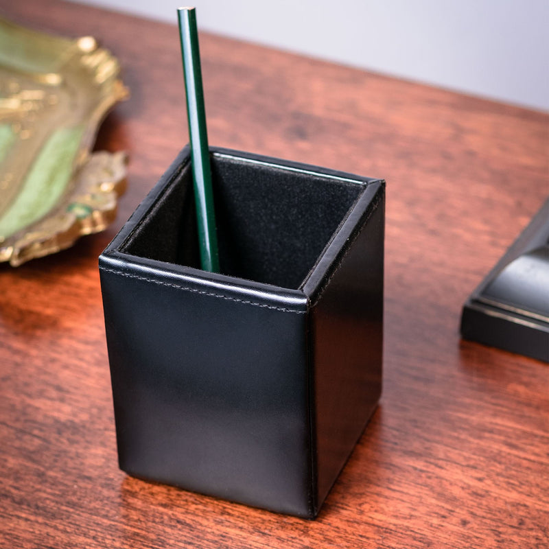Black Bonded Leather Pencil Cup