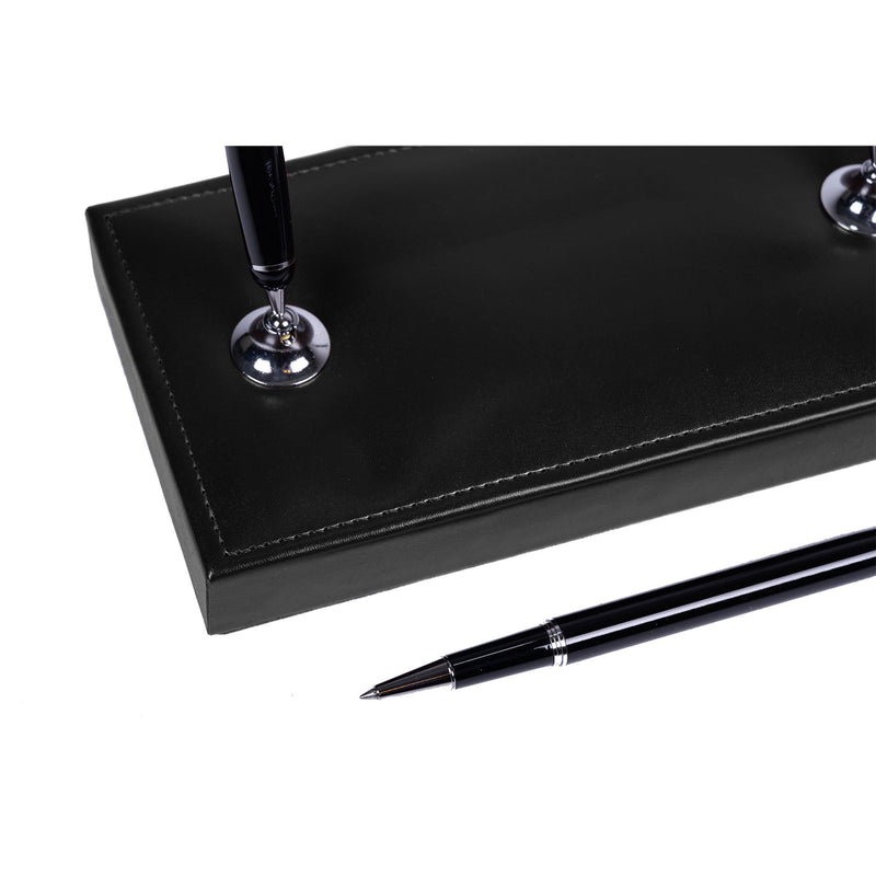 Black Bonded Leather Double Pen Stand