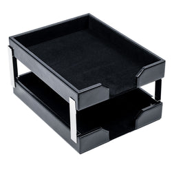 Black Bonded Leather Double Letter Trays