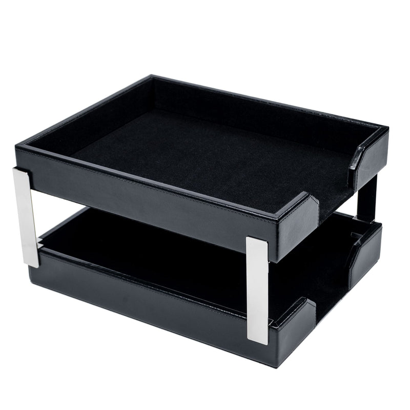 Black Bonded Leather Double Letter Trays
