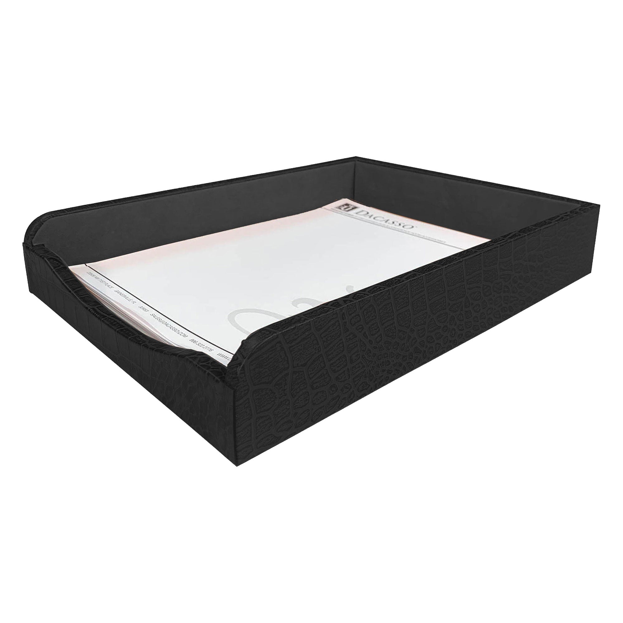 Black Crocodile Embossed Leather Letter Tray
