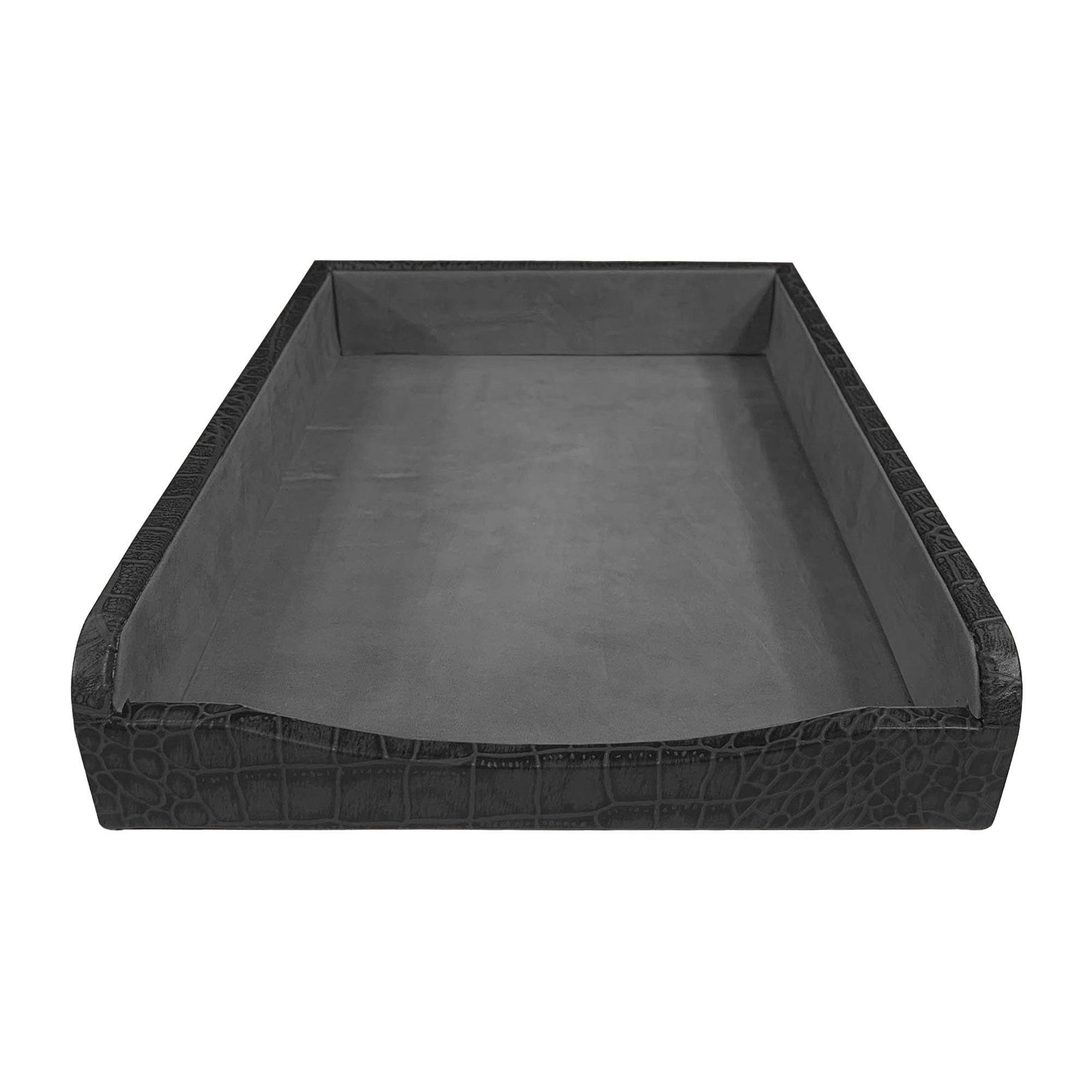 Black Crocodile Embossed Leather Letter Tray