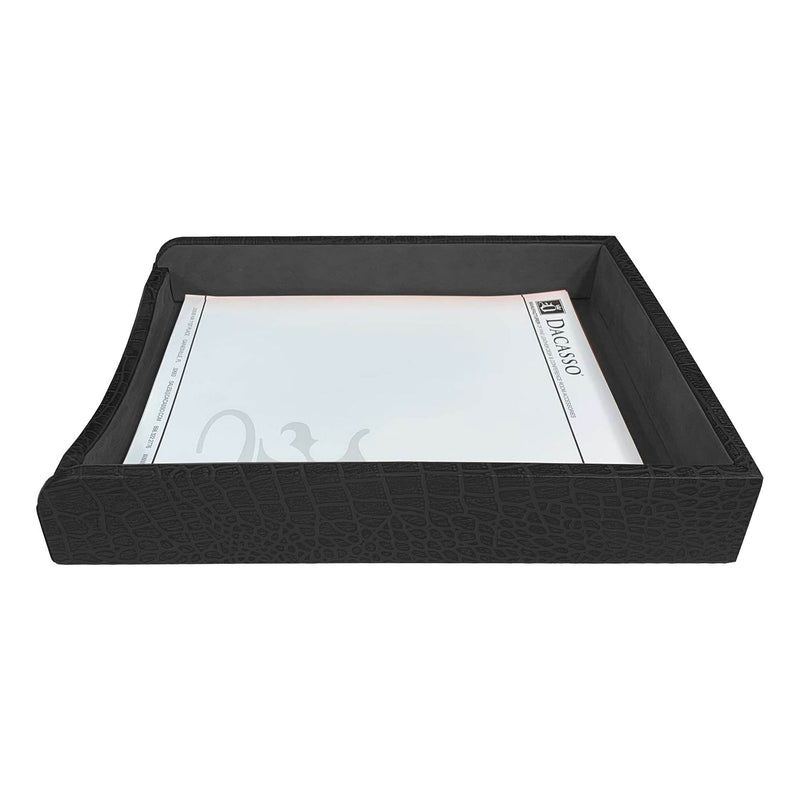 Black Crocodile Embossed Leather Letter Tray