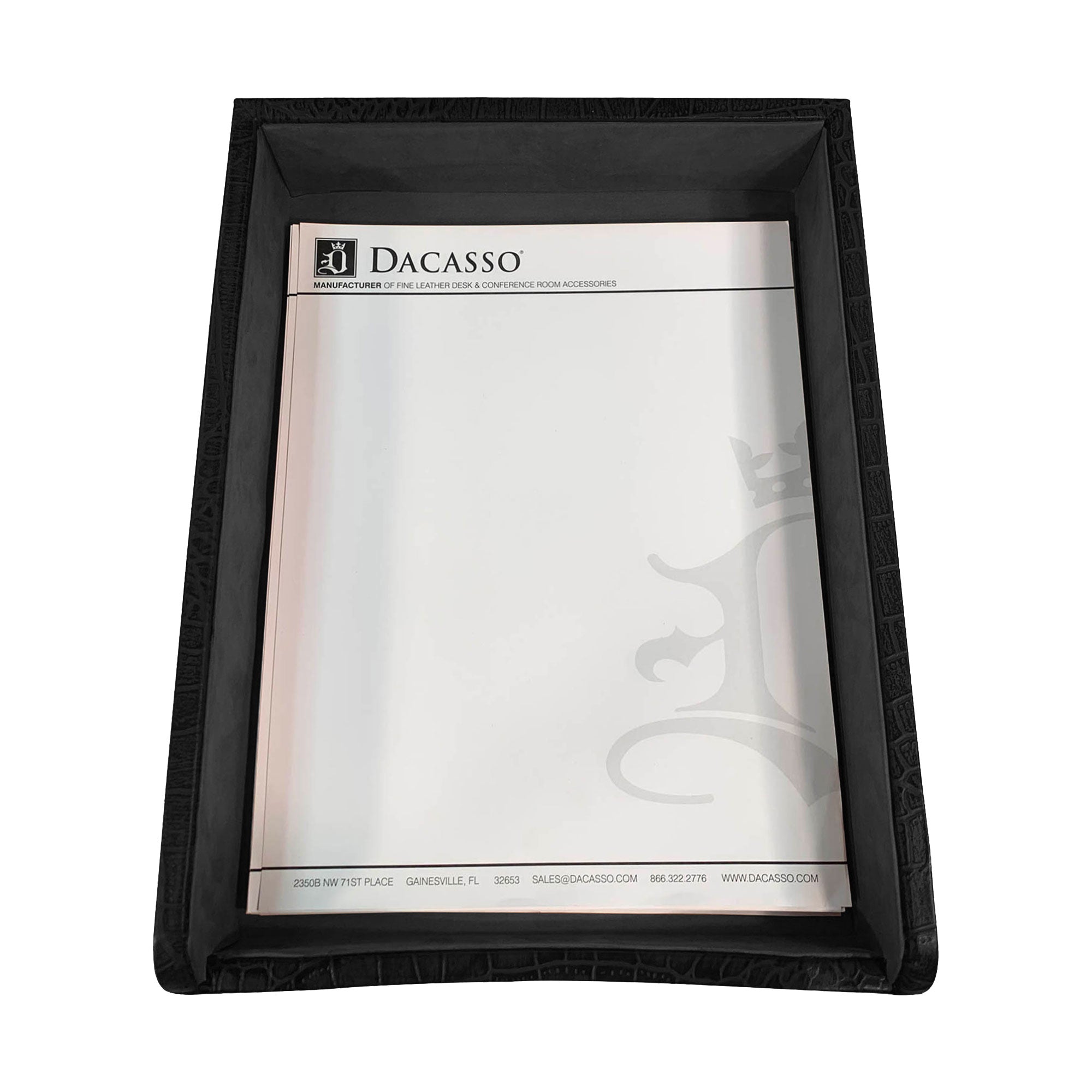 Black Crocodile Embossed Leather Letter Tray