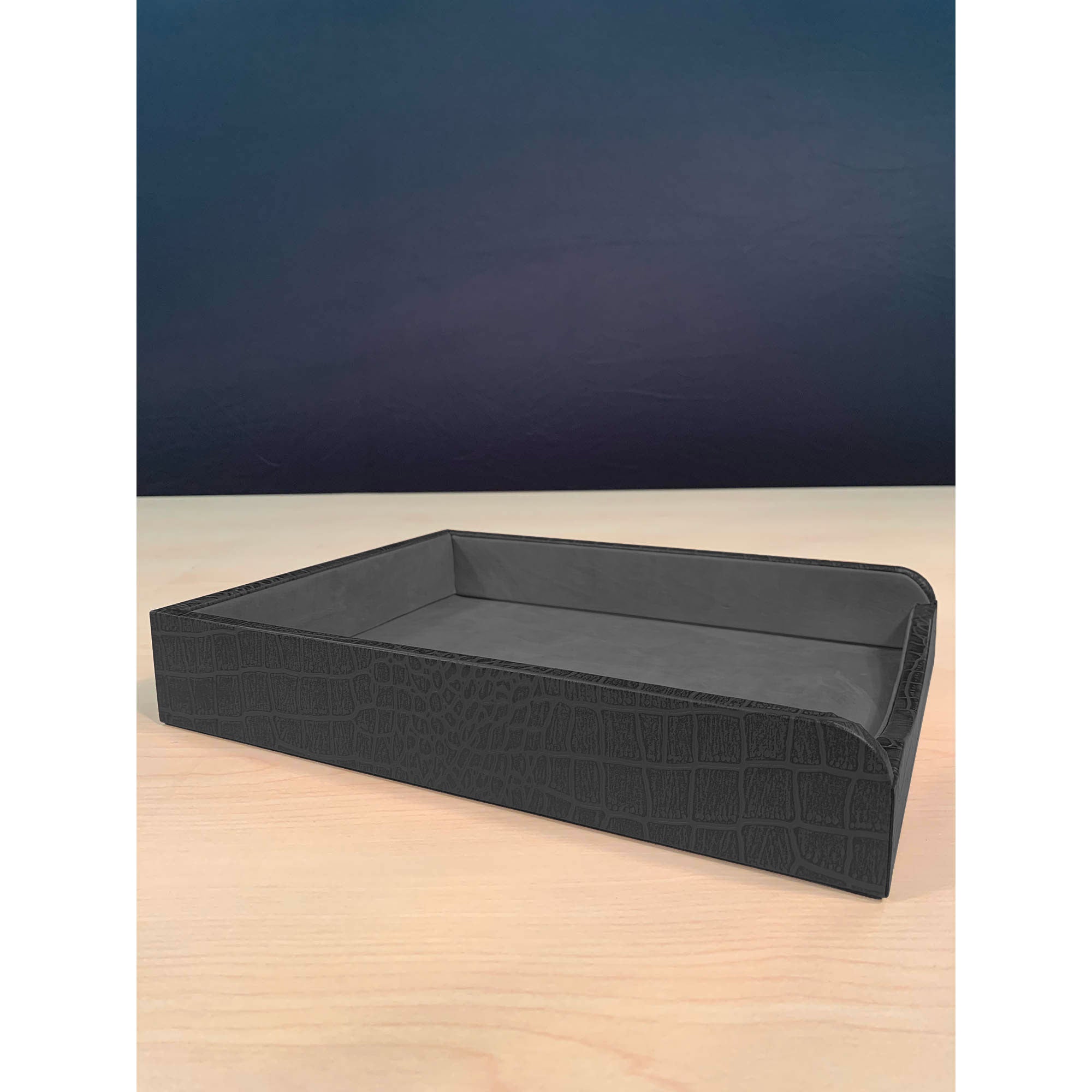 Black Crocodile Embossed Leather Letter Tray