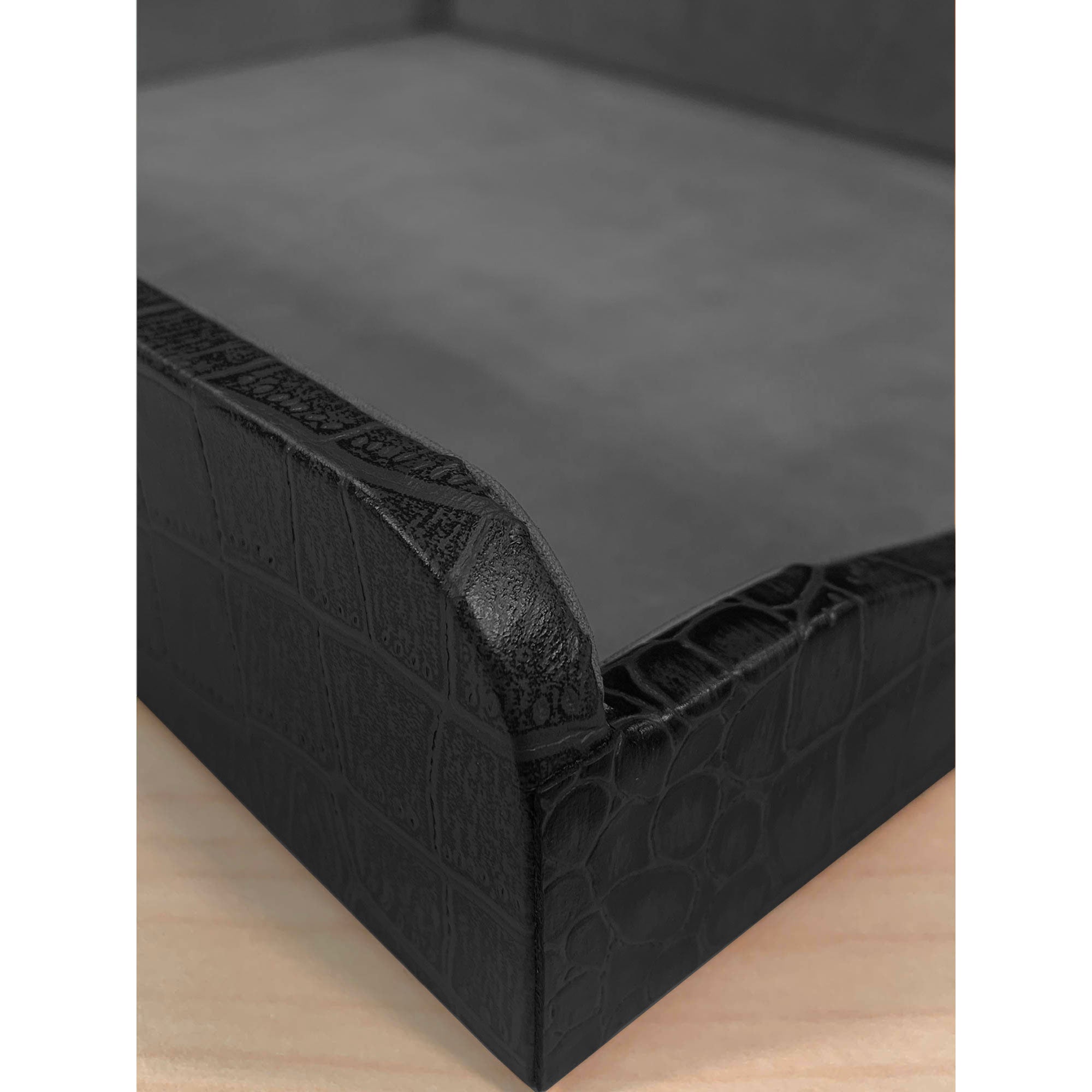 Black Crocodile Embossed Leather Letter Tray