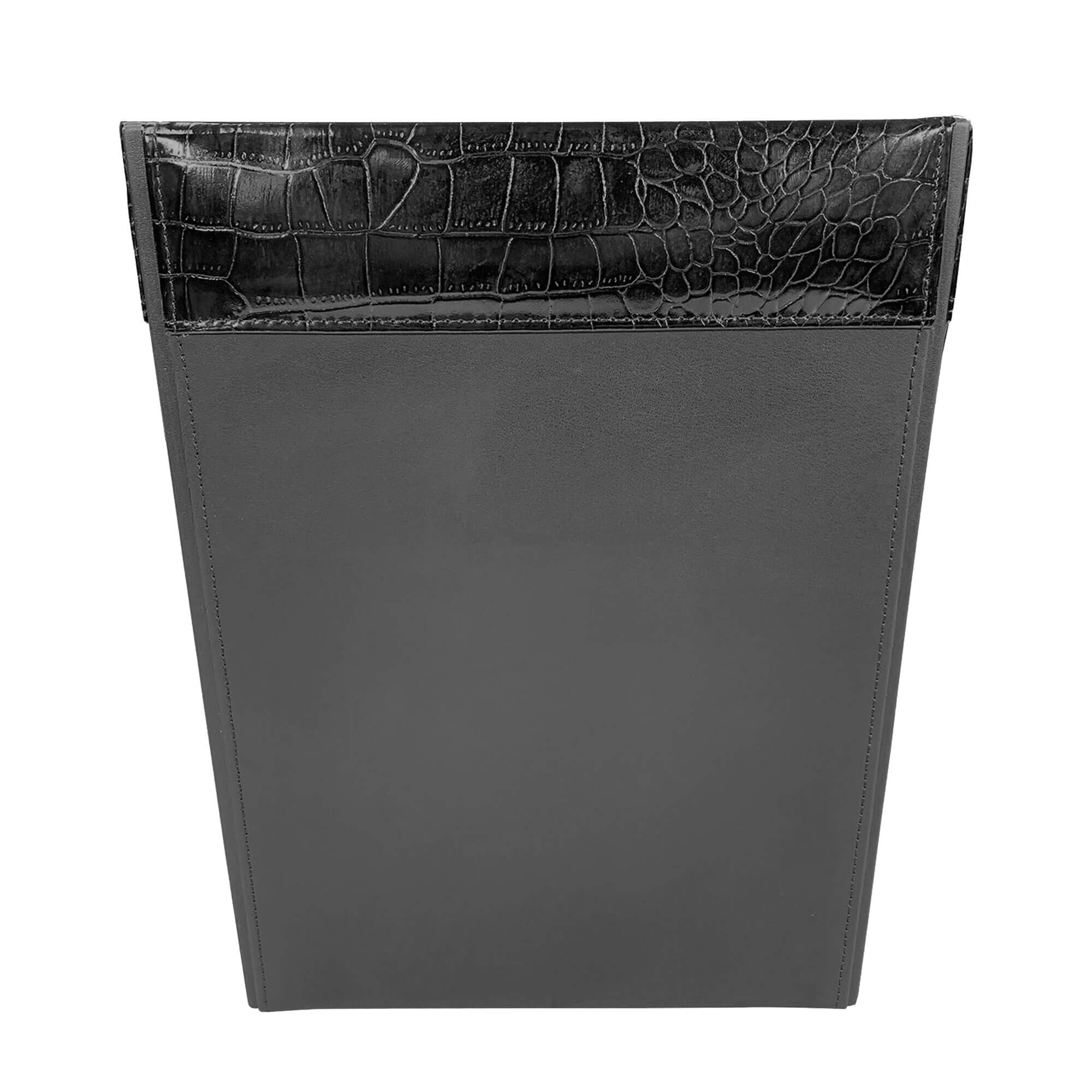 Black Crocodile Embossed Leather Waste Basket, 14 Qt