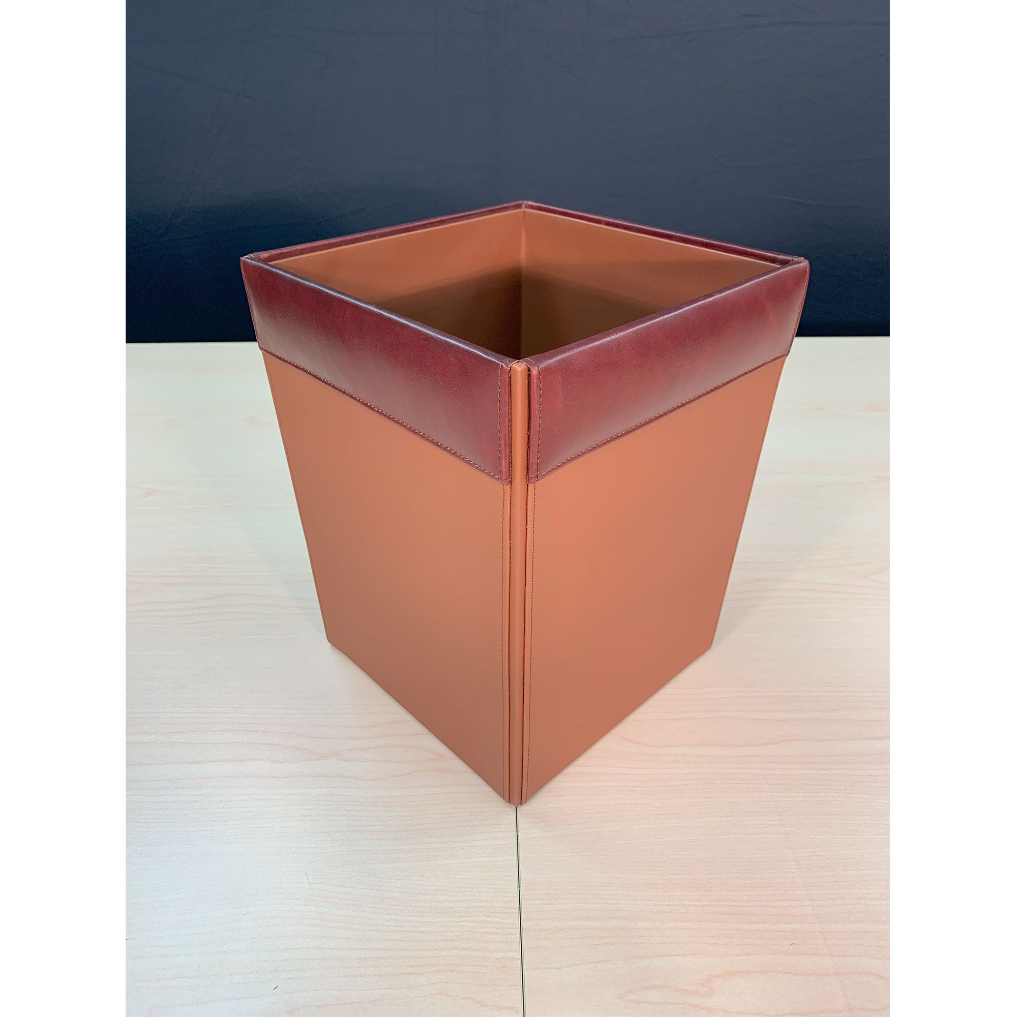 Mocha Leather Square Waste Basket, 14 Qt
