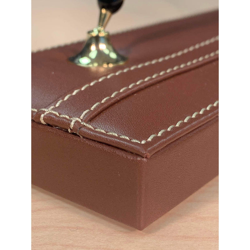 Sienna Brown Leather Pen Stand with Gold Accents