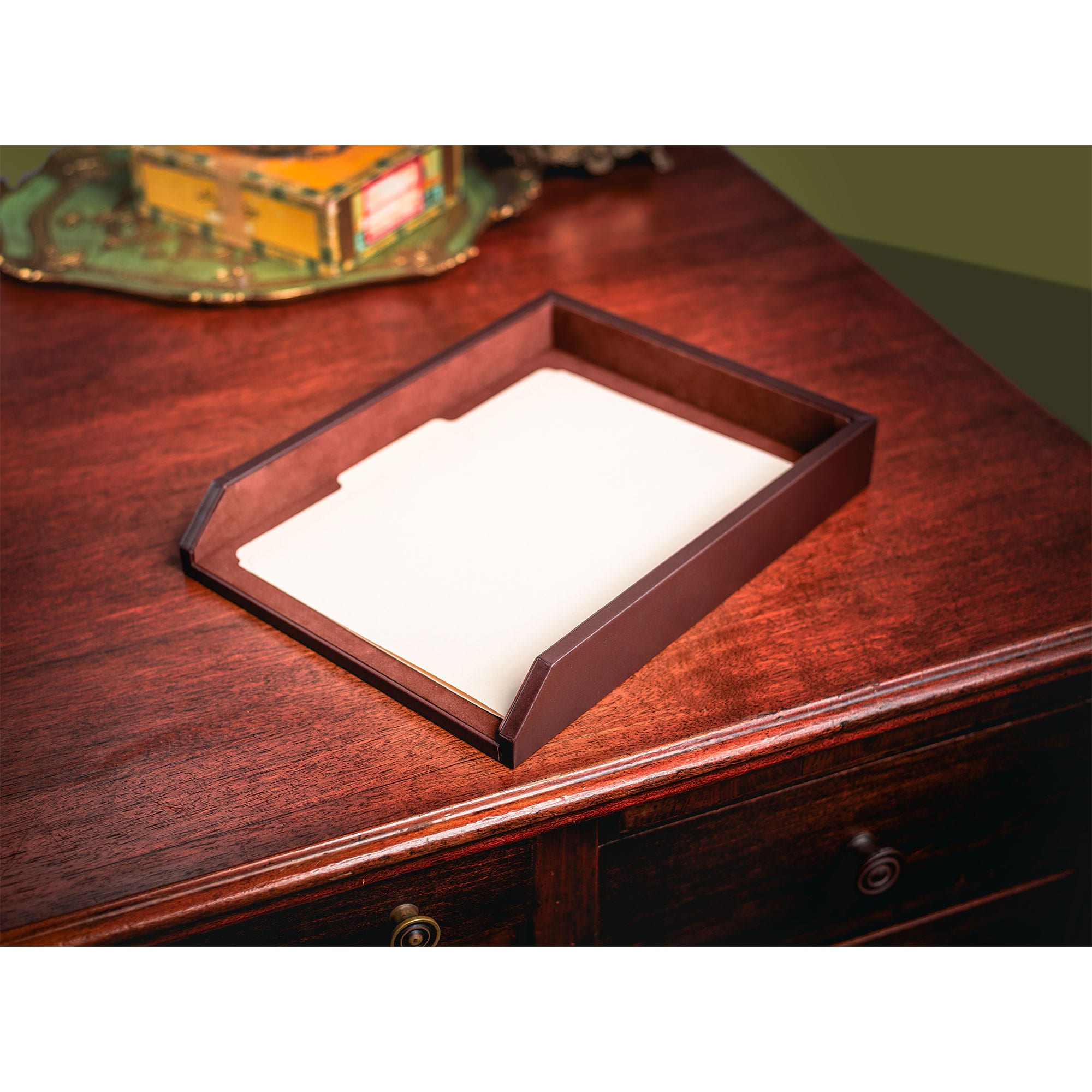 Chocolate Brown Leather Letter Tray