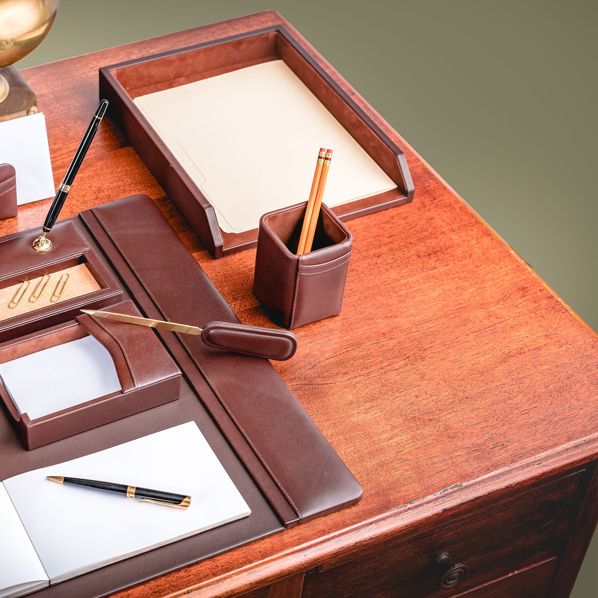 Chocolate Brown Leather Letter Tray