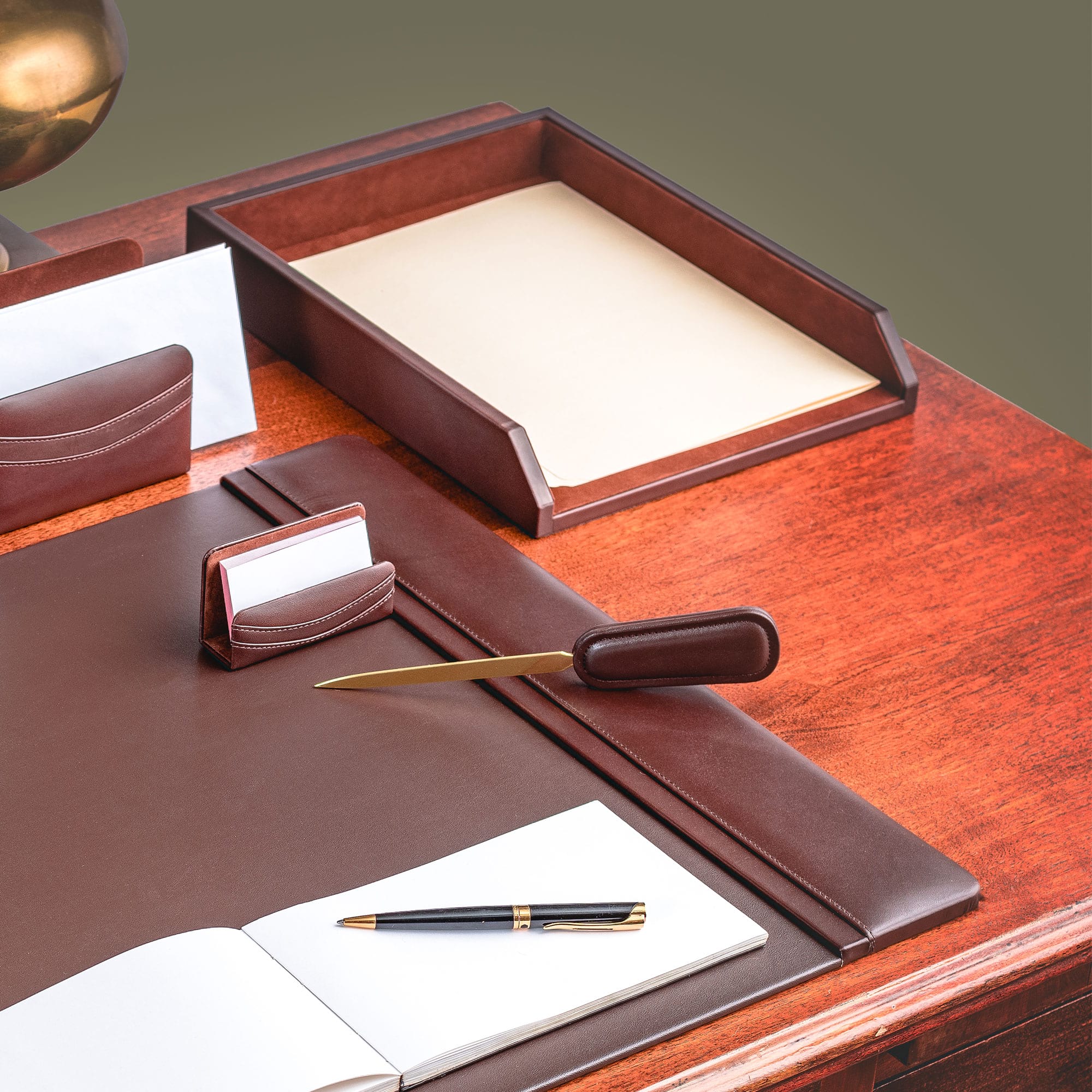 Chocolate Brown Leather Letter Tray
