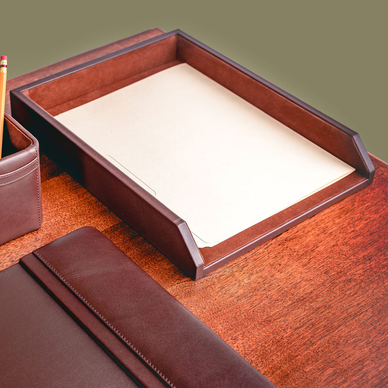 Chocolate Brown Leather Letter Tray