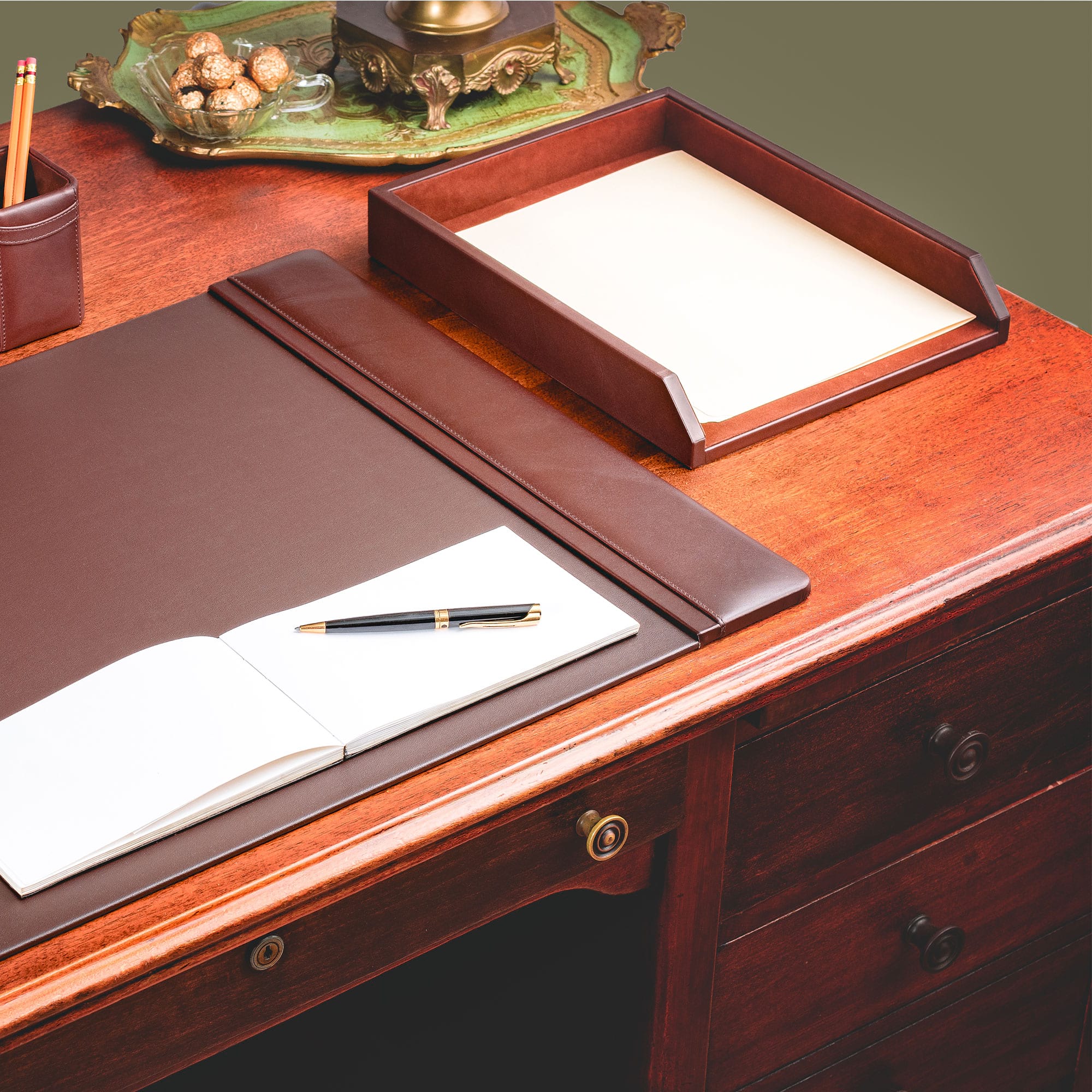 Chocolate Brown Leather Letter Tray