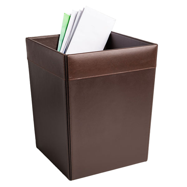 Chocolate Brown Leather Square Waste Basket, 14 Qt