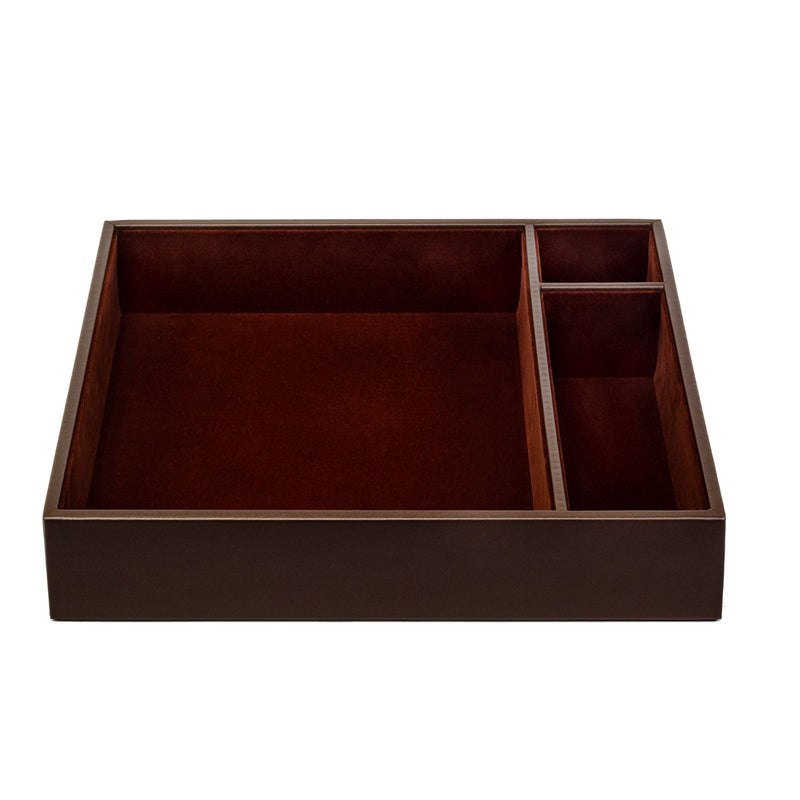 Chocolate Brown Leather Conference Room Organizer Tray