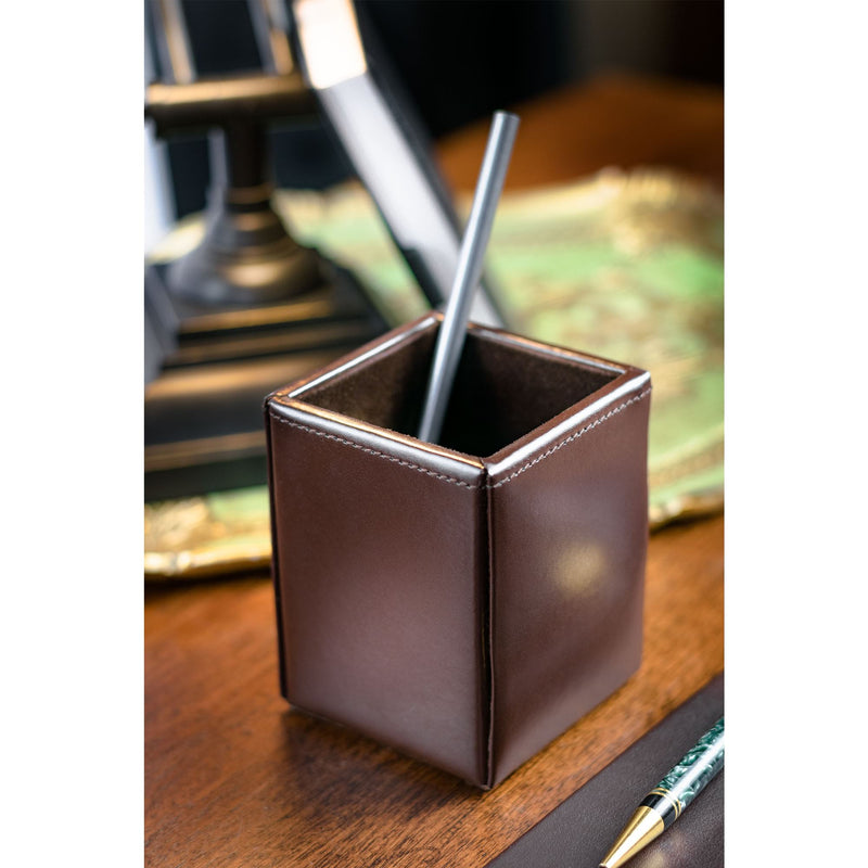 Dark Brown Bonded Leather Pencil Cup