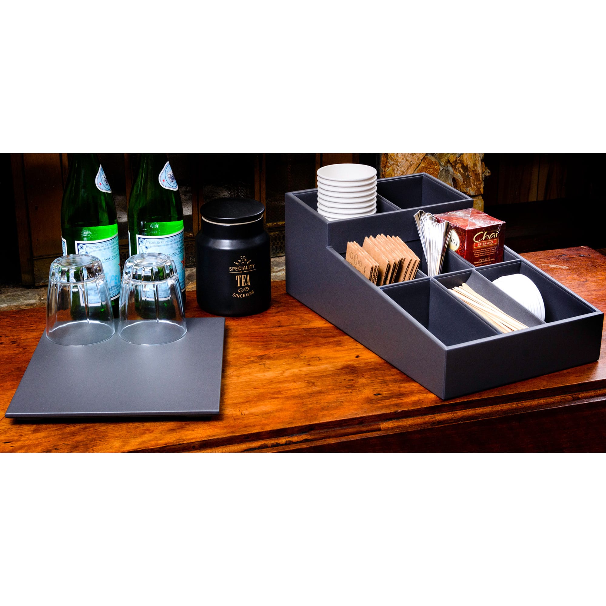 Gray Leatherette Coffee Condiment Organizer