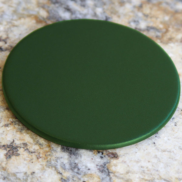 Dark Green Leatherette Single Coaster, Round