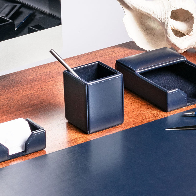 Navy Blue Bonded Leather Pencil Cup