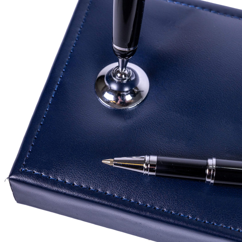 Navy Blue Bonded Leather Double Pen Stand