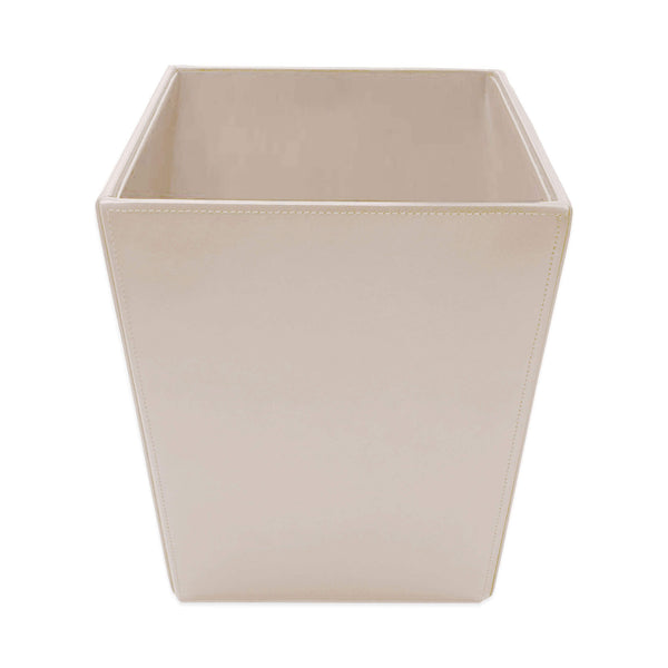 White Latte Bonded Leather Waste Basket, 14 Qt