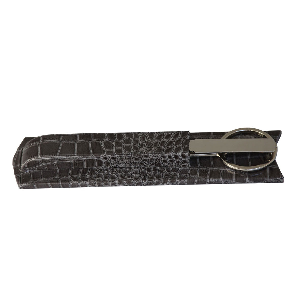 Protacini Castlerock Gray Italian Crocodile Leather Library Set - Silver