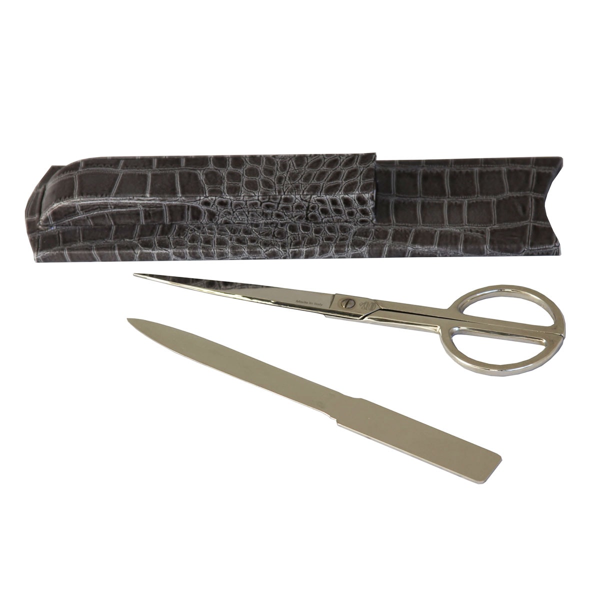 Protacini Castlerock Gray Italian Crocodile Leather Library Set - Silver