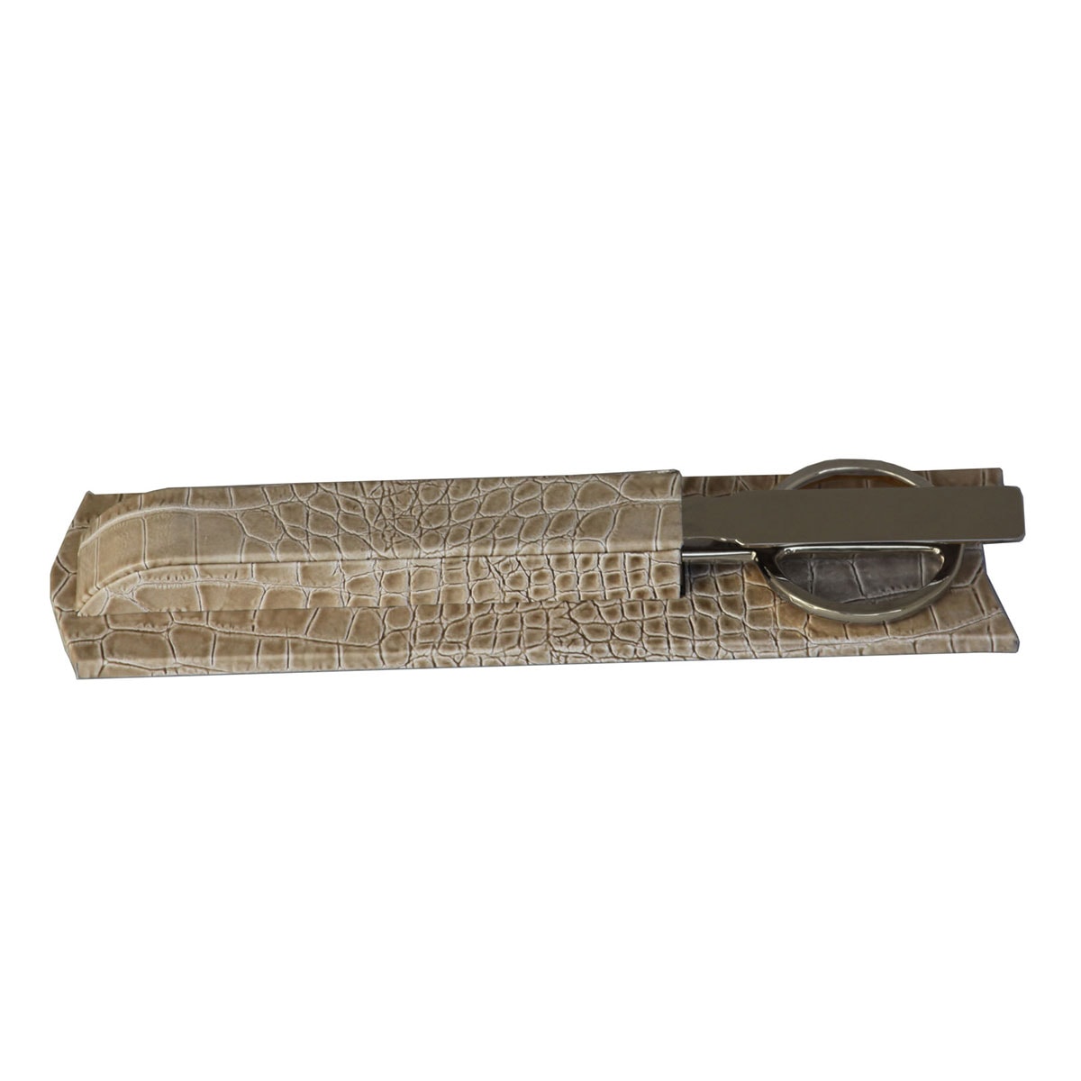 Protacini Breeze Beige Italian Crocodile Leather Library Set - Silver