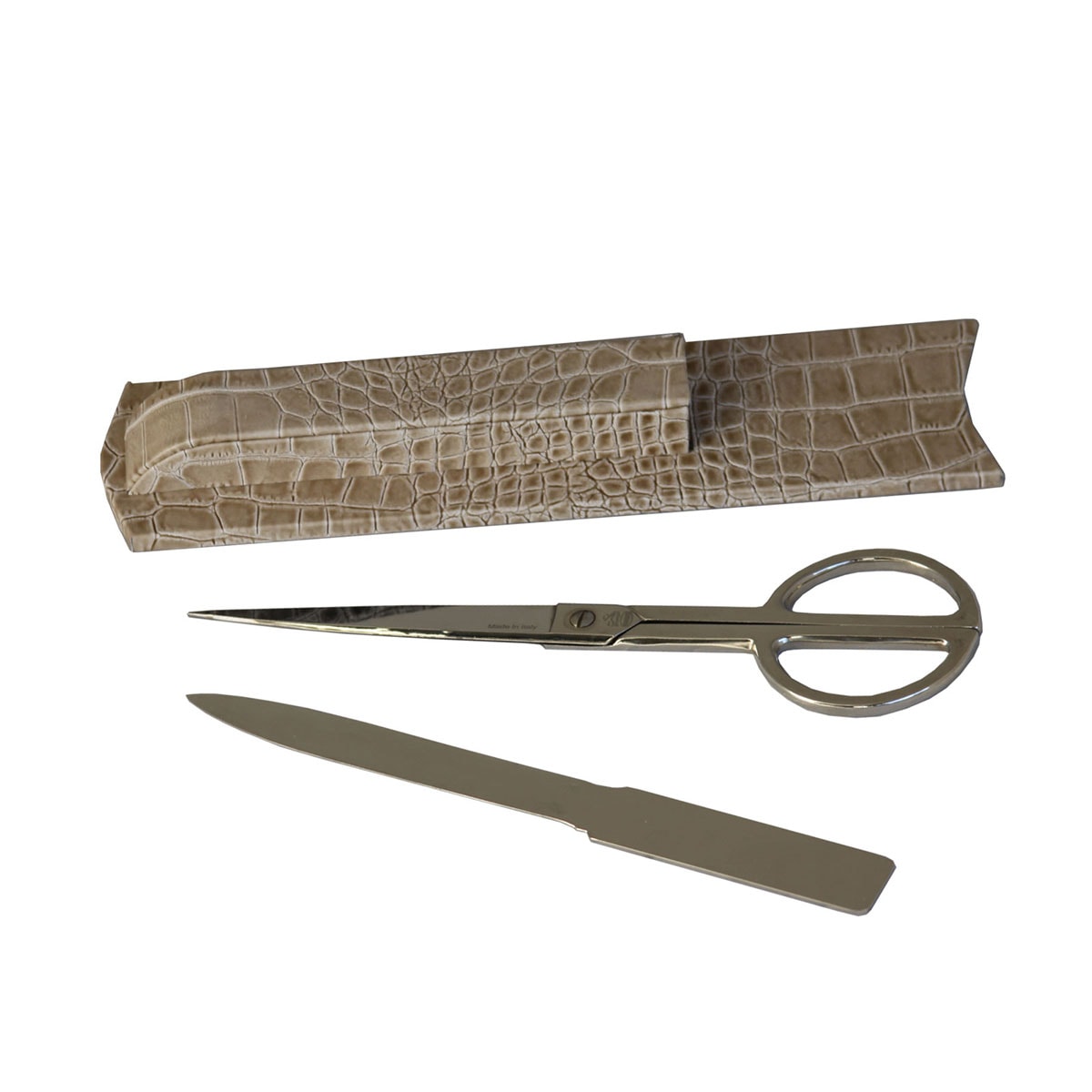 Protacini Breeze Beige Italian Crocodile Leather Library Set - Silver