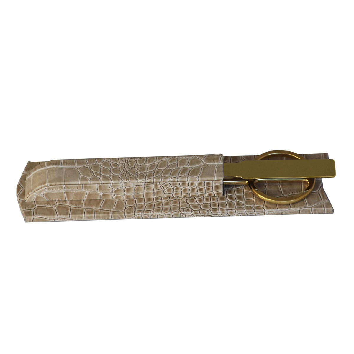 Protacini Breeze Beige Italian Crocodile Leather Library Set - Gold