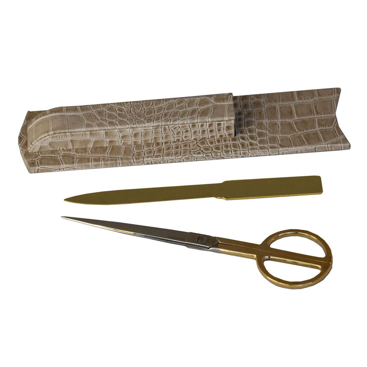 Protacini Breeze Beige Italian Crocodile Leather Library Set - Gold