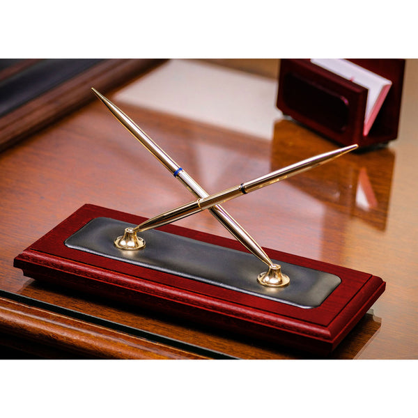 Mahogany (Rosewood) & Black Leather Double Pen Stand