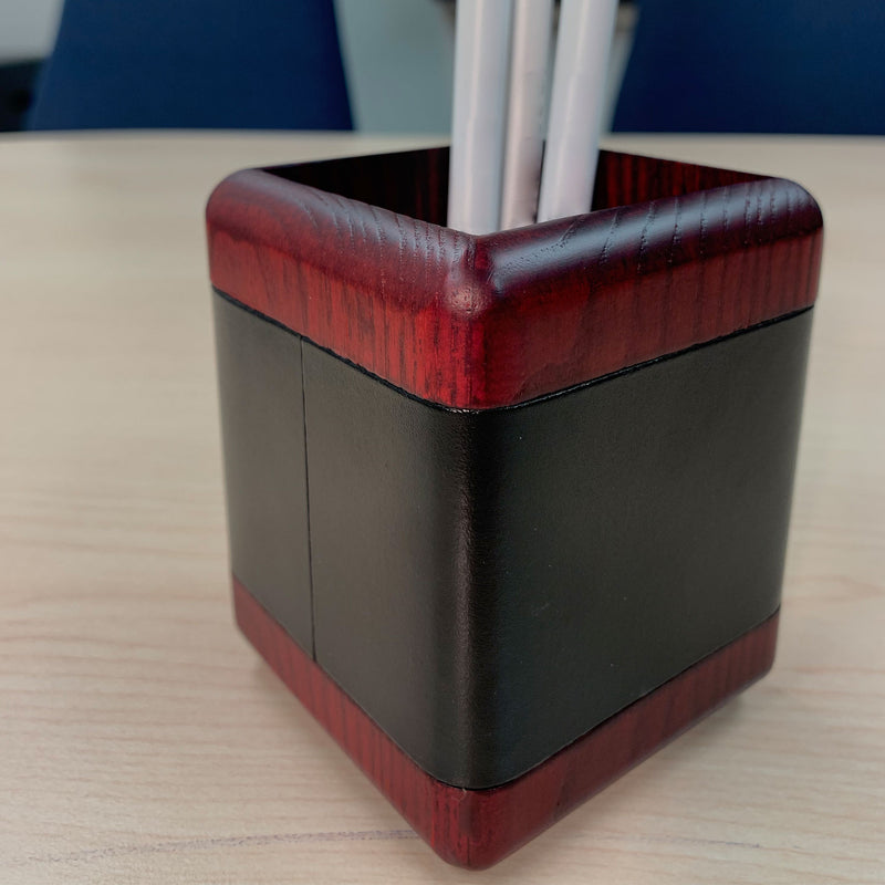 Rosewood & Leather Pencil Cup