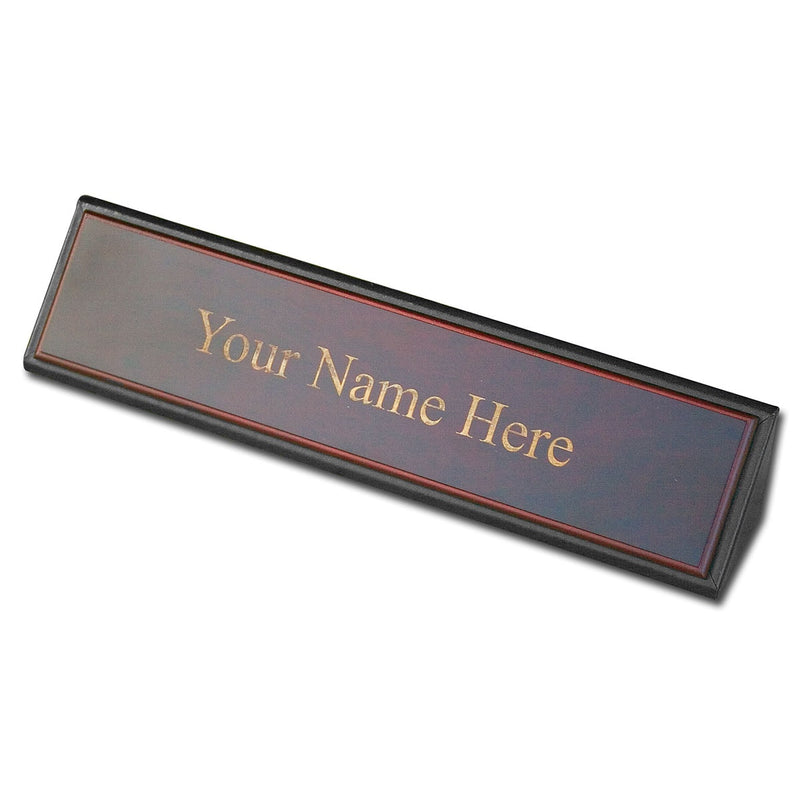 Mahogany (Rosewood) & Black Leather Name Plate