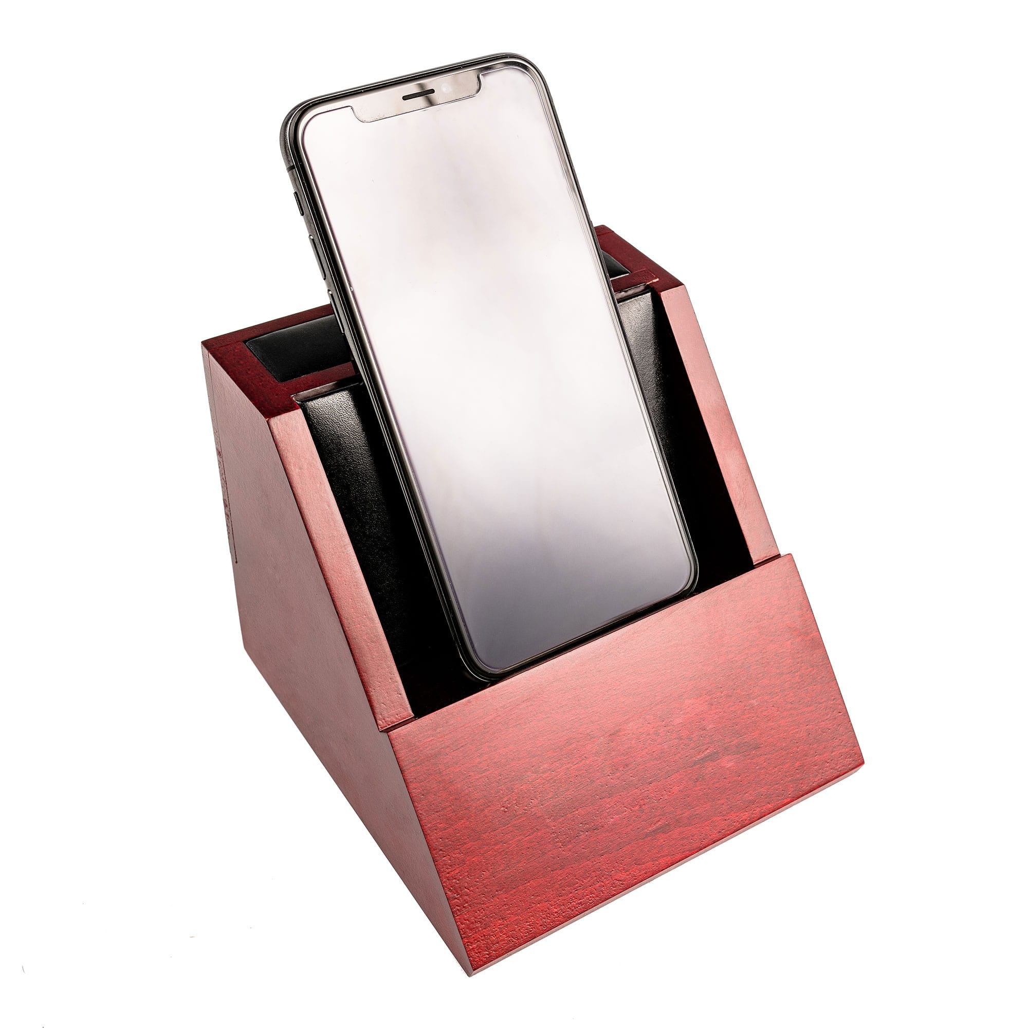 Mahogany (Rosewood) & Black Leather Desktop Cell Phone Holder