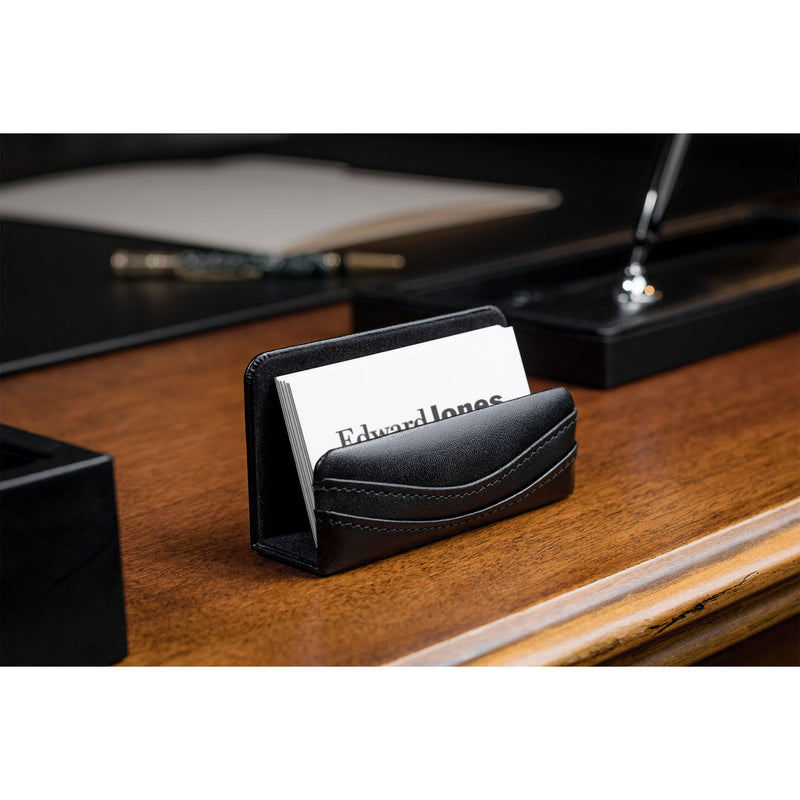 Classic Black Leather 5-Piece Desk Set, Silver Accent